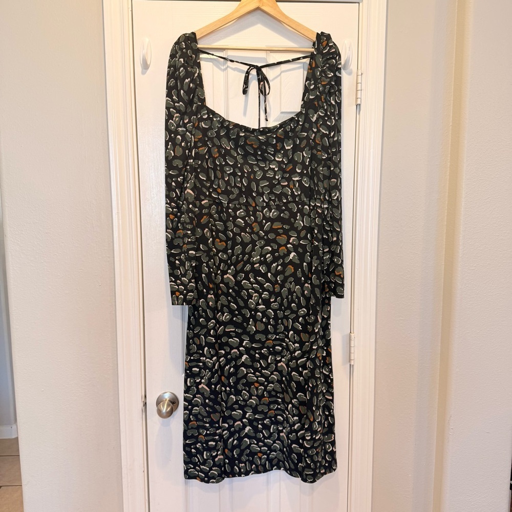 Eloquii Midi Dress Women’s Size 22W Long Sleeves Black Green Tie Back Stretch - Picture 4 of 11